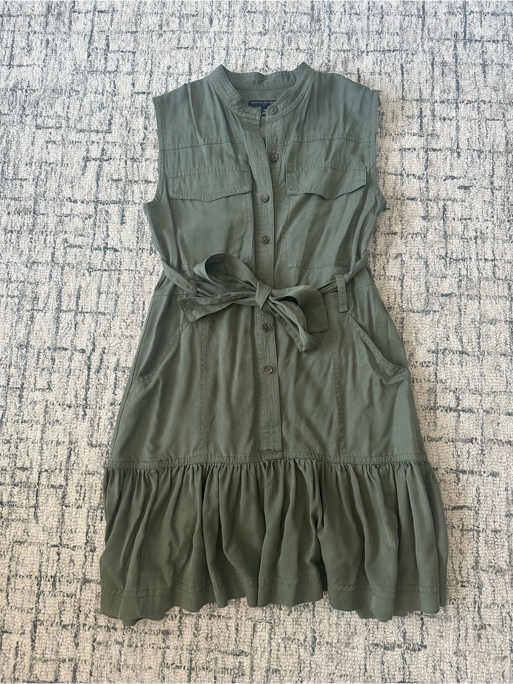 Banana Republic Olive Green Sleeveless Button-Front Belted  Dress